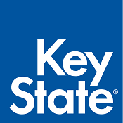 White text reading "Key State" on a blue square background.