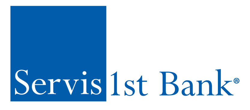 Servis1st Bank logo featuring a large blue square to the left of the company name in blue text on a white background.