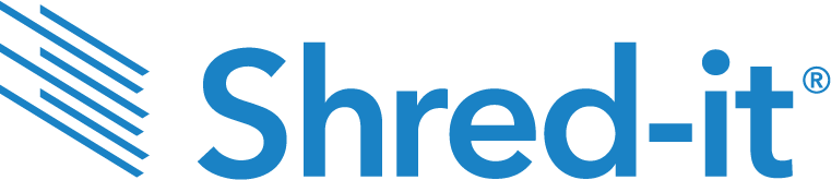 Shred-it logo with blue diagonal lines on the left and the company name "Shred-it" in blue text on a light background.