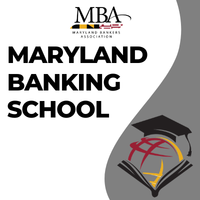 Maryland Banking School logo featuring the Maryland Bankers Association logo and an open book with a graduation cap on a gray and white background.