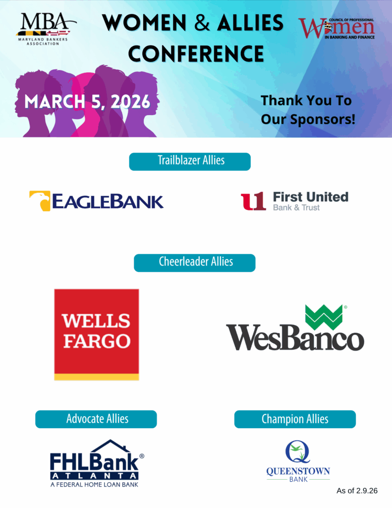 Conference flyer listing sponsors under Trailblazer, Cheerleader, Advocate, and Champion Allies categories for the Women & Allies Conference on March 5, 2026.